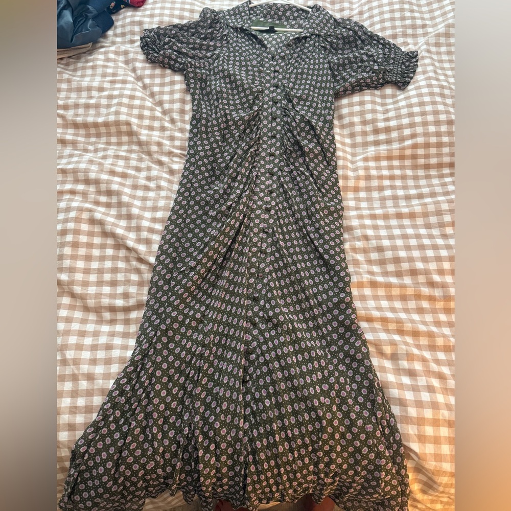 By Anthropologie Puff-Sleeve Ruched Mesh Midi Shirt Dress - Picture 2 of 7